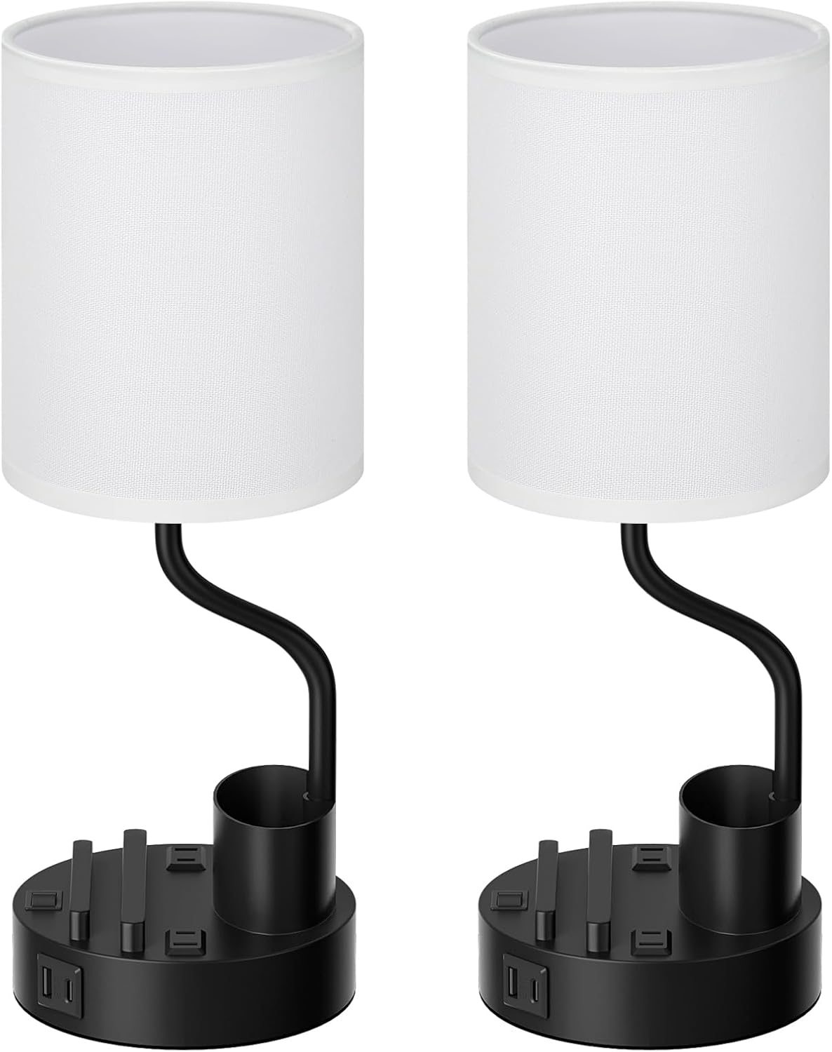 White Bedside Table Lamps for Bedroom Set of 2 - Nightstand Light with AC Outlet and USB A & C for Charging, 3 Color Temperatures Desk…