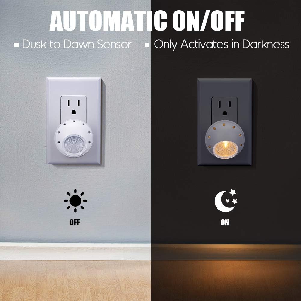 Emotionlite Plug-in Night Lights, Warm White LED Nightlight, 360° Rotation, Dusk to Dawn Sensor, Kids, Adult, Bedroom, Hallway…