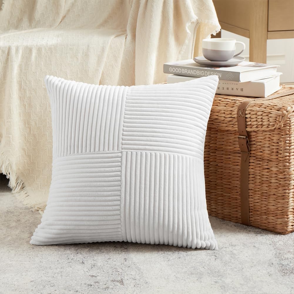 Fancy Homi 2 Packs White Samll Decorative Throw Pillow Covers 12x12 Inch with for Couch Bed Sofa, Rustic Farmhouse Boho Home Decor, Soft…