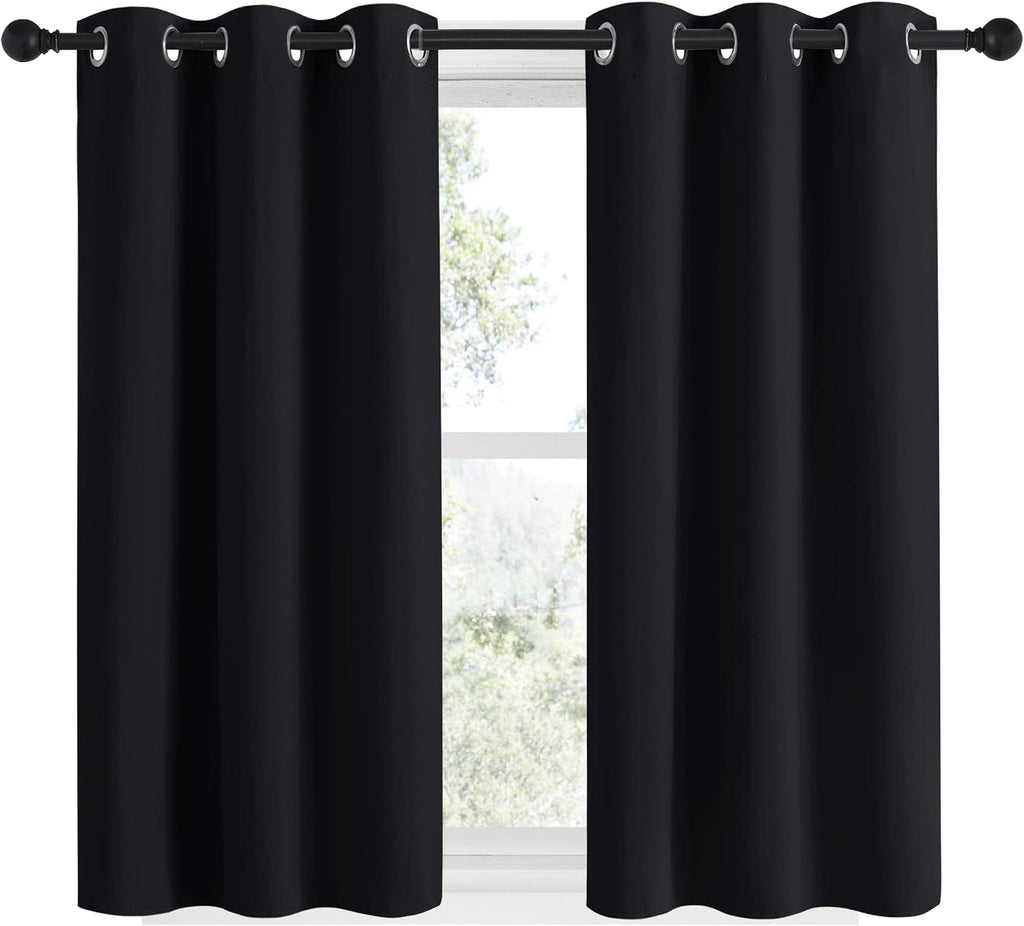 NICETOWN Bathroom Blackout Curtains and Drapes 48 inches Length, Black Solid Thermal Insulated Grommet Blackout Drapery Panels for Window…