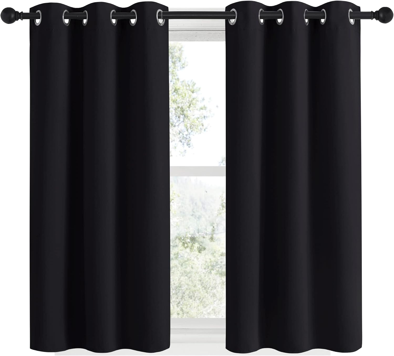 NICETOWN Bathroom Blackout Curtains and Drapes 48 inches Length, Black Solid Thermal Insulated Grommet Blackout Drapery Panels for Window…