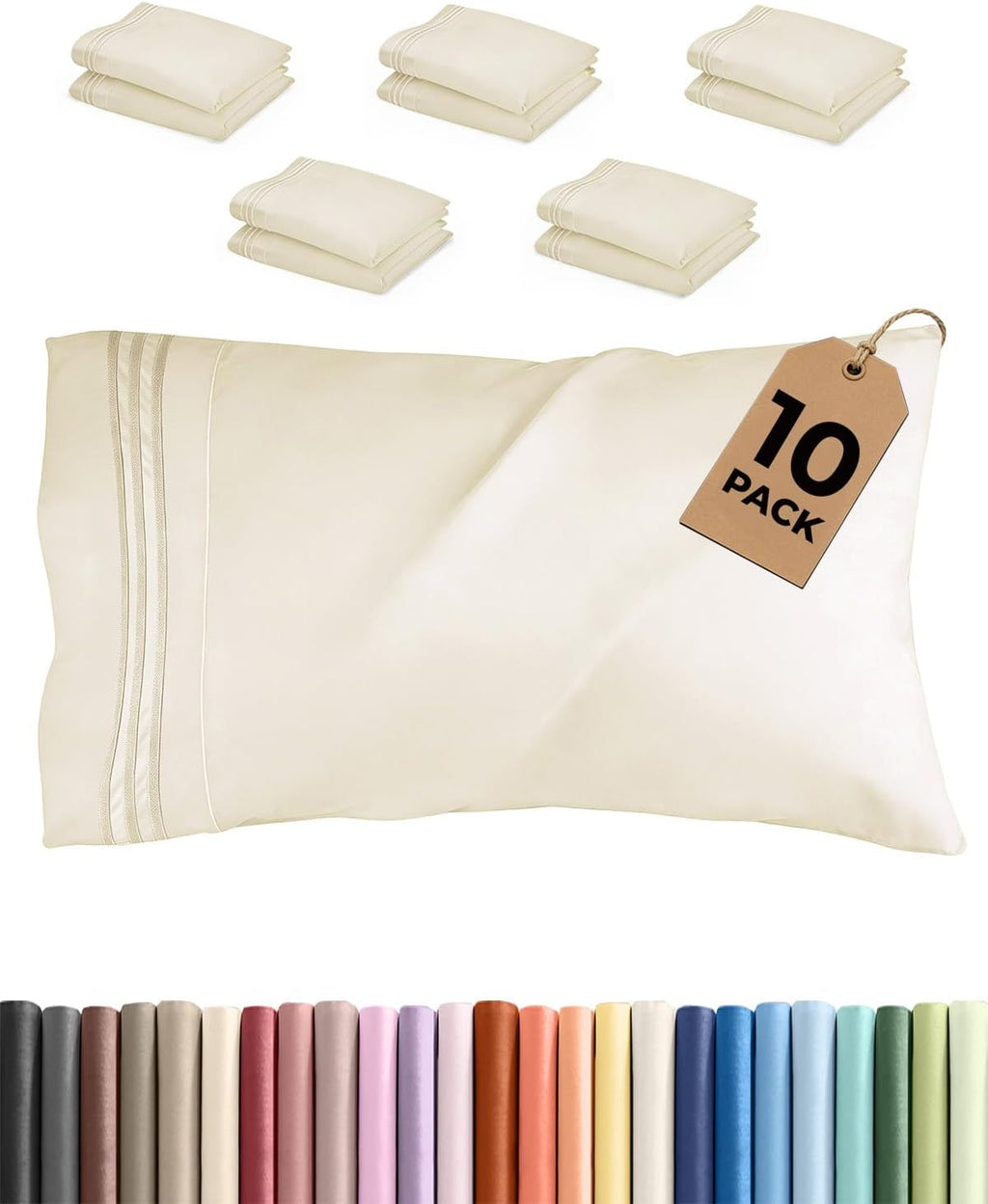King Standard Pillow Cases Set of 10 - Ultra Soft Hotel Quality Pillowcase Covers - Comfy & Wrinkle Free - Shrink & Fade Resistant…