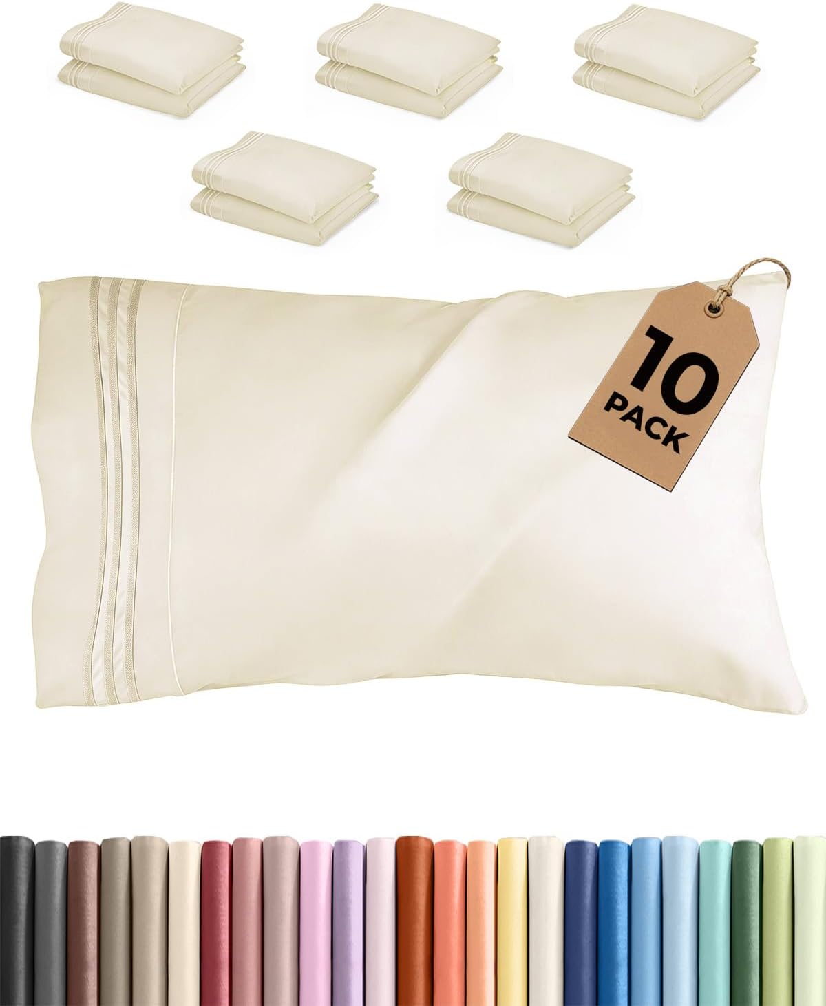 King Standard Pillow Cases Set of 10 - Ultra Soft Hotel Quality Pillowcase Covers - Comfy & Wrinkle Free - Shrink & Fade Resistant…