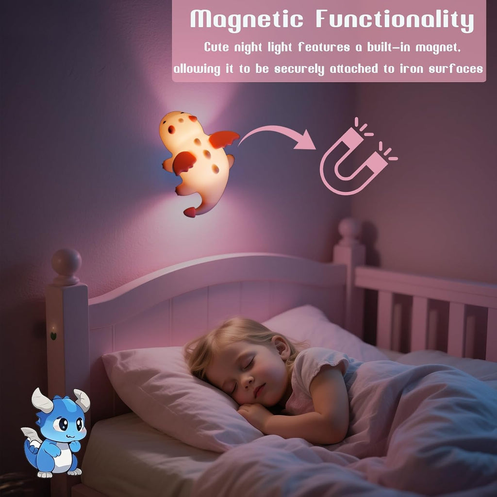 Dragon Night Light, Cute Pink Dragon Gifts, Soft Silicone Lamp with 3 Level Warm Light and RGB Changing, Breastfeeding Nursery Portable…
