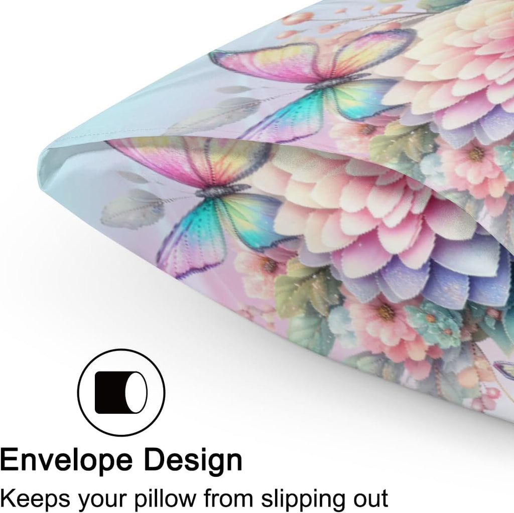 Satin Pillowcase for Hair and Skin Color Butterfly Flower Soft Silk Pillow Case with Envelope Closure Cooling Pillow Cases Slip Standard…