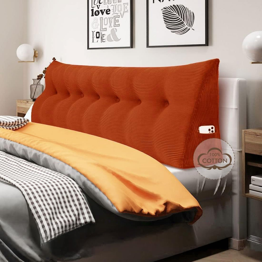 WOWMAX 100% Cotton Corduroy Headboard Pillow – California King Size Back Support Reading Wedge for Bed & Daybed, Plush Handmade Bolster…