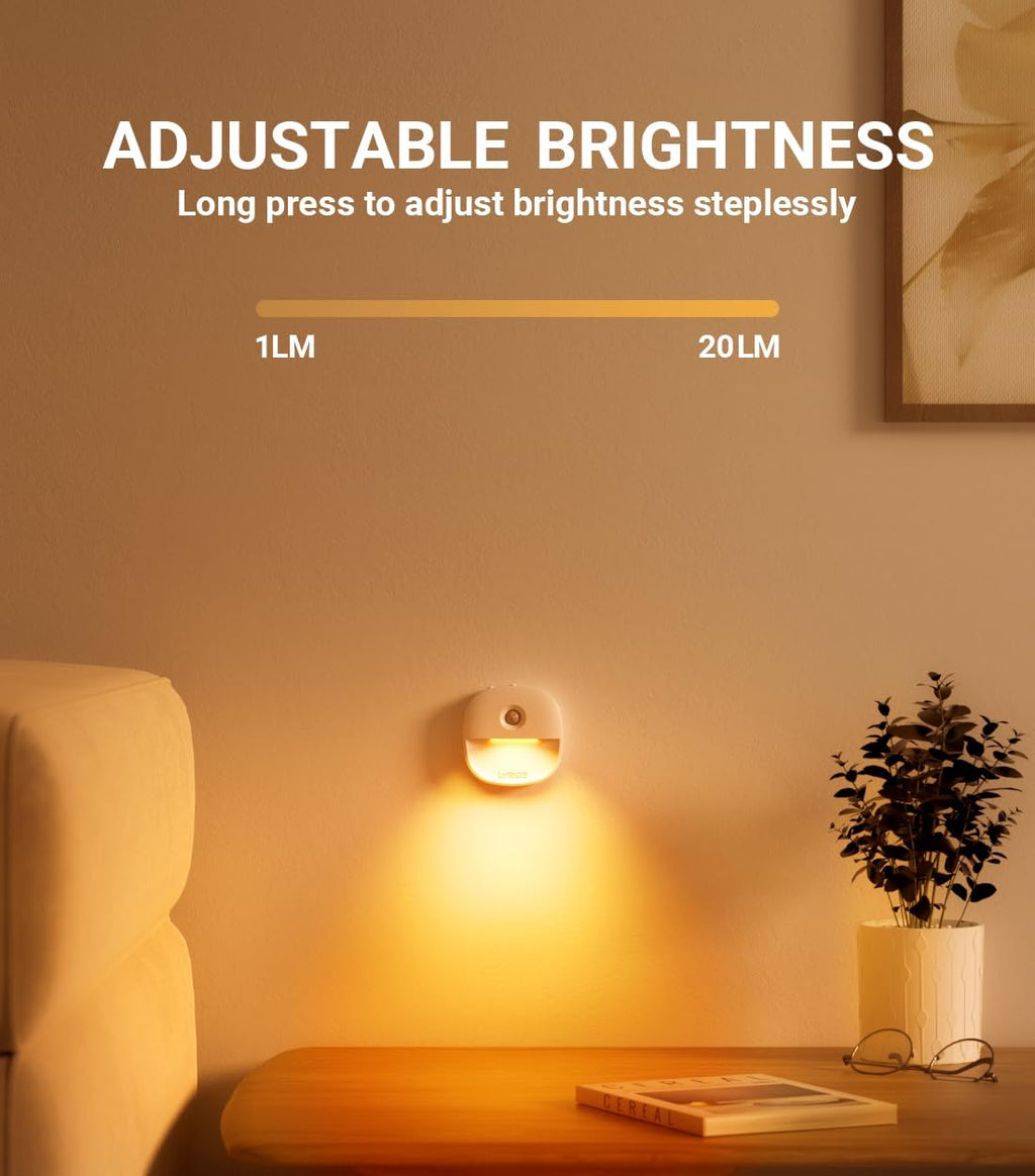 Lyridz Rechargeable Battery Night Light with Motion Sensor, Dimmable Amber Nightlights for Bathroom, Bedroom, Hallway, Stairs, Pet House…