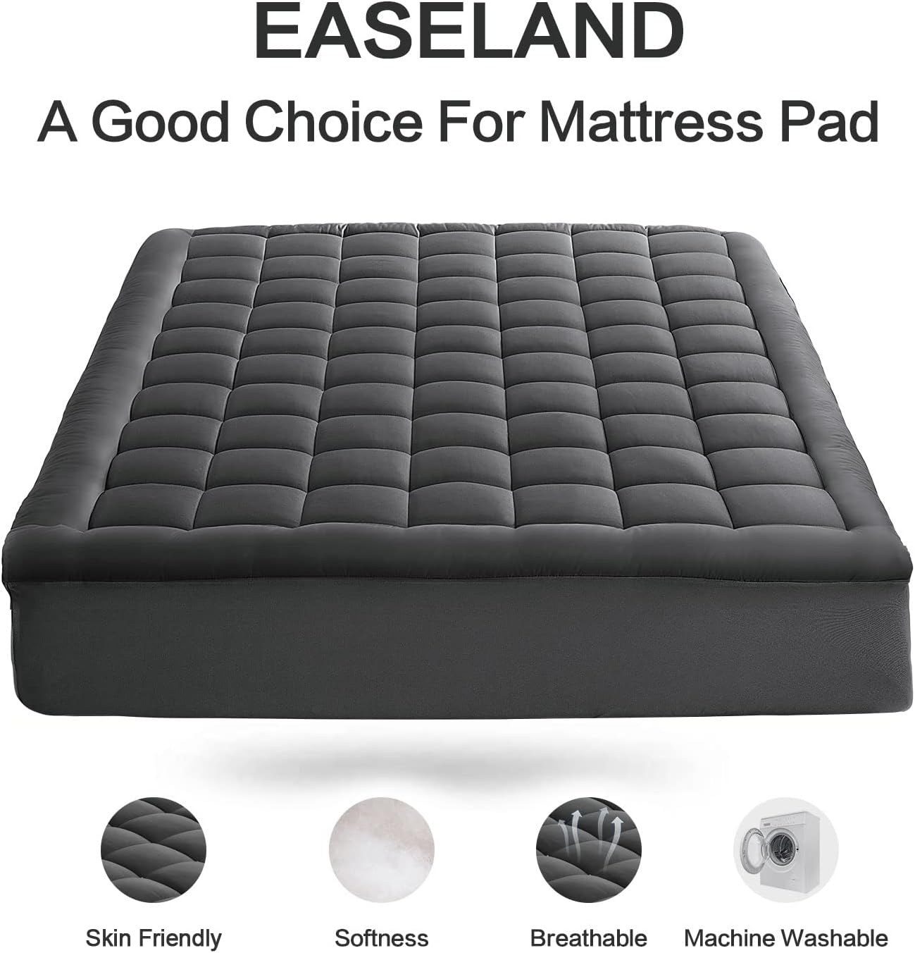 EASELAND King Size Mattress Pad Pillow Cooling Top Mattress Cover Quilted Fitted Protector Cotton Top 8-21" Deep Pocket (78x80 Inches…