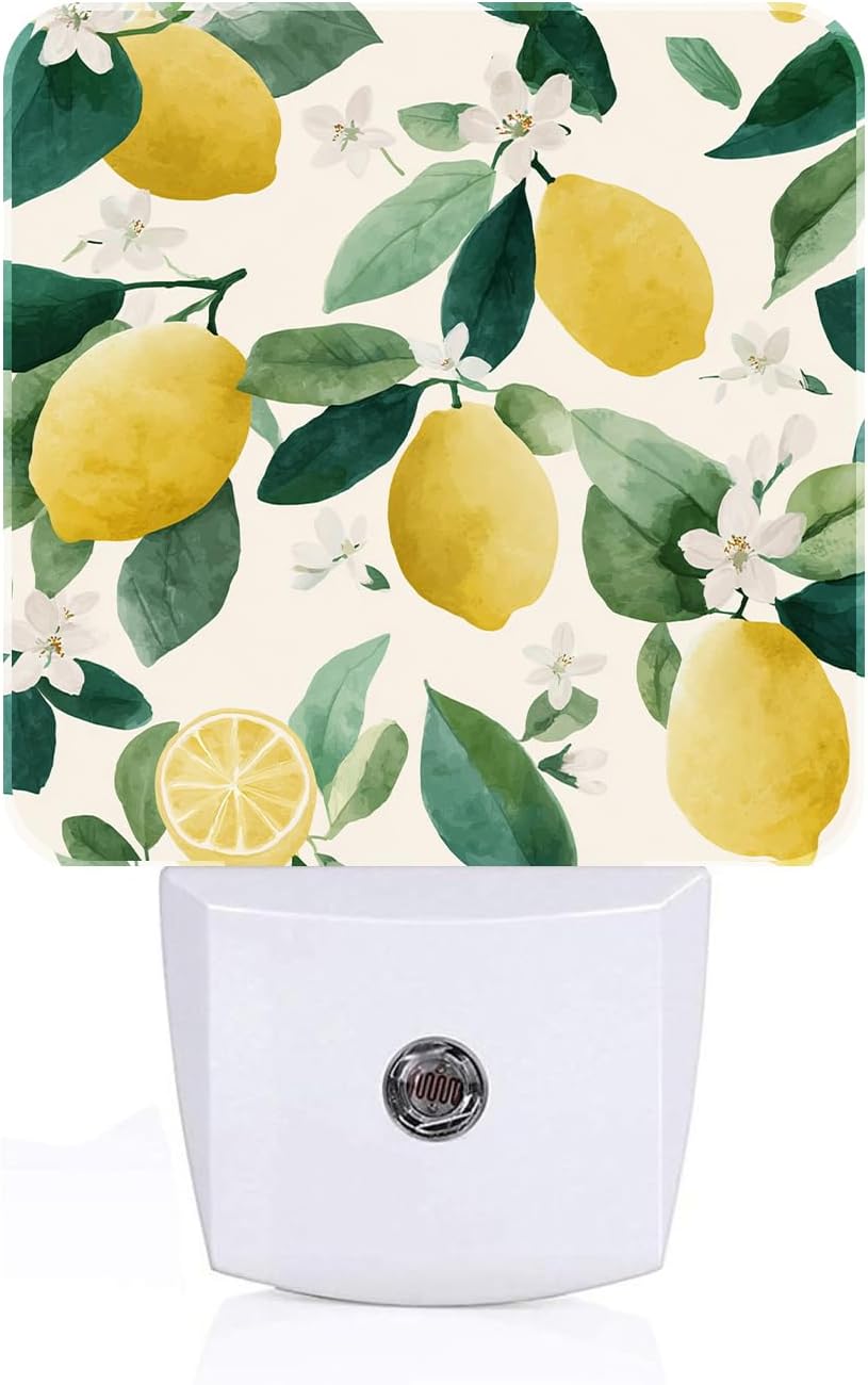 Lemon with Flowers Night Light, Plug-in Nightlights Auto Sensor Night Lamp Dusk-to-Dawn Lamp Home Decor for Nursery Children Girls Boys