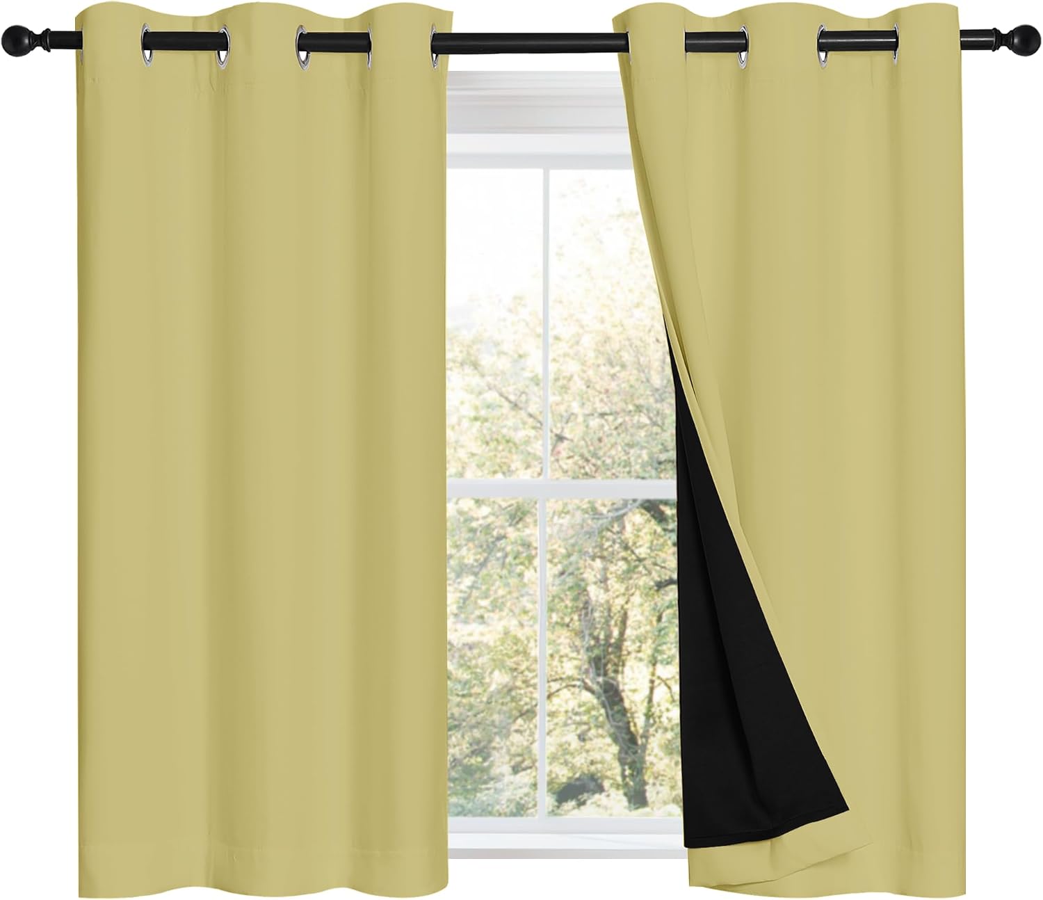 Nicetown 100% Blackout Short Curtains with Black Liners, 2 Panels, 37"W by 40"L, Paler Yellow, Solid Thermal Insulated Full Blackout 2-Laye…