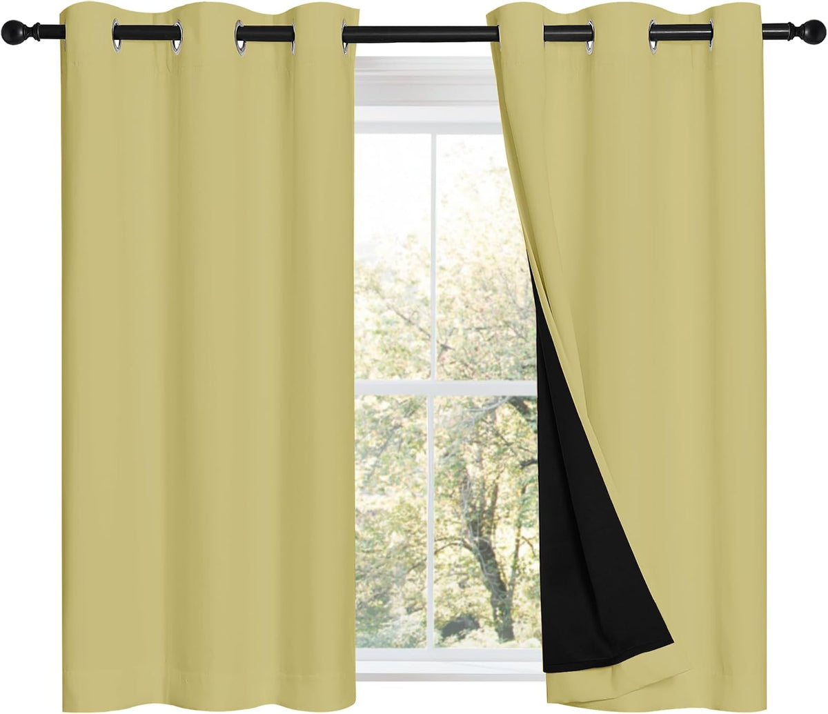Nicetown Paler Yellow 100% Blackout Curtains 45 inches Long, Thermal Insulated Full Blackout 2-Layer Lined Curtains, Energy Efficiency Wind…
