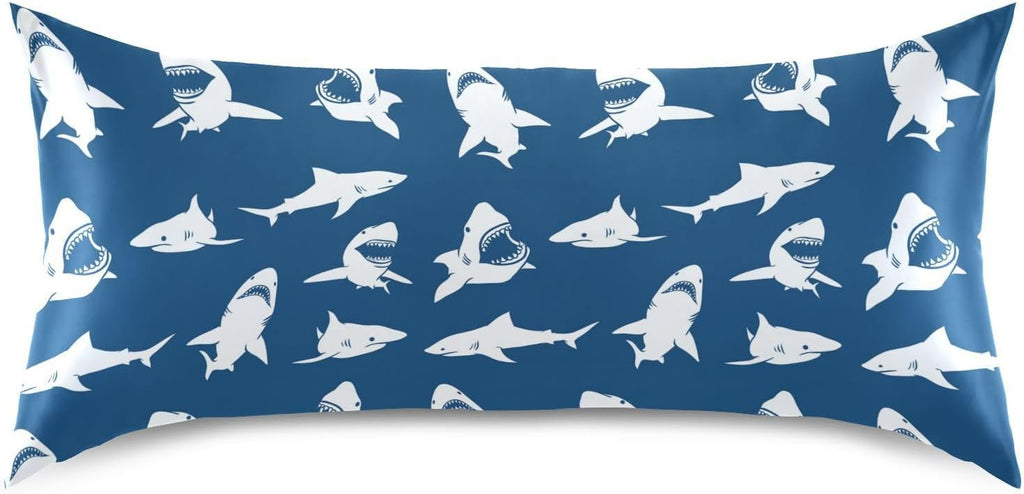 White Sharks Silhouettes Pillow Covers Silk Pillowcase for Hair and Skin Soft Smooth Breathable Cooling Satin Pillowcase Standard Size…