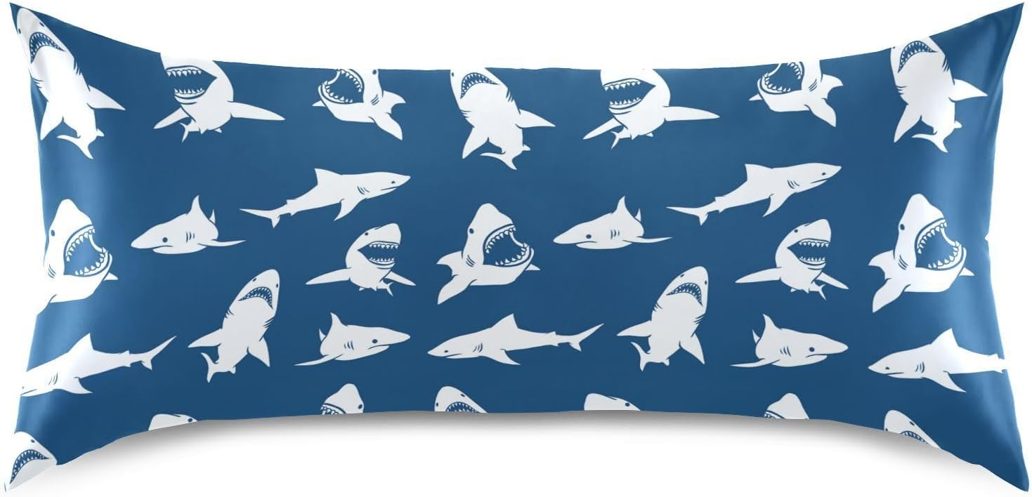 White Sharks Silhouettes Pillow Covers Silk Pillowcase for Hair and Skin Soft Smooth Breathable Cooling Satin Pillowcase Standard Size…