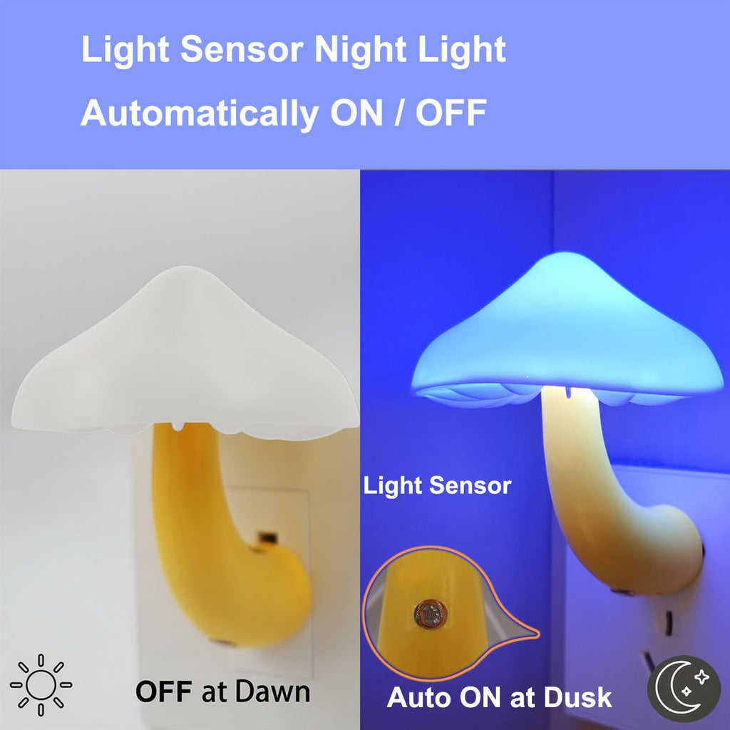 APAKI LED Mushroom Night Light Plug in Lamp,3 Pack Light Sensor Blue Night Lights Plug into Wall, Dusk to Dawn Sensor NightLight for…
