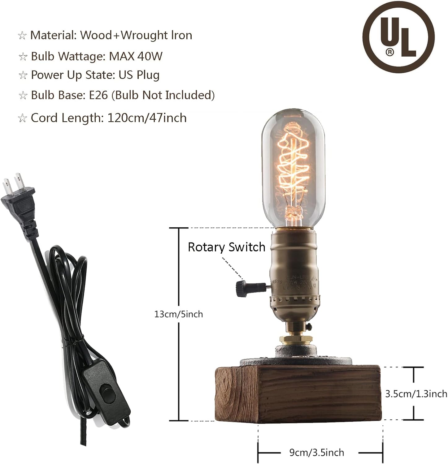 Vintage Table Lamp, Industrial Nightlight Steampunk Desk Lamp with E26 Antique Lamp Holder for Bedroom Living Room Home Art Display Cafe…
