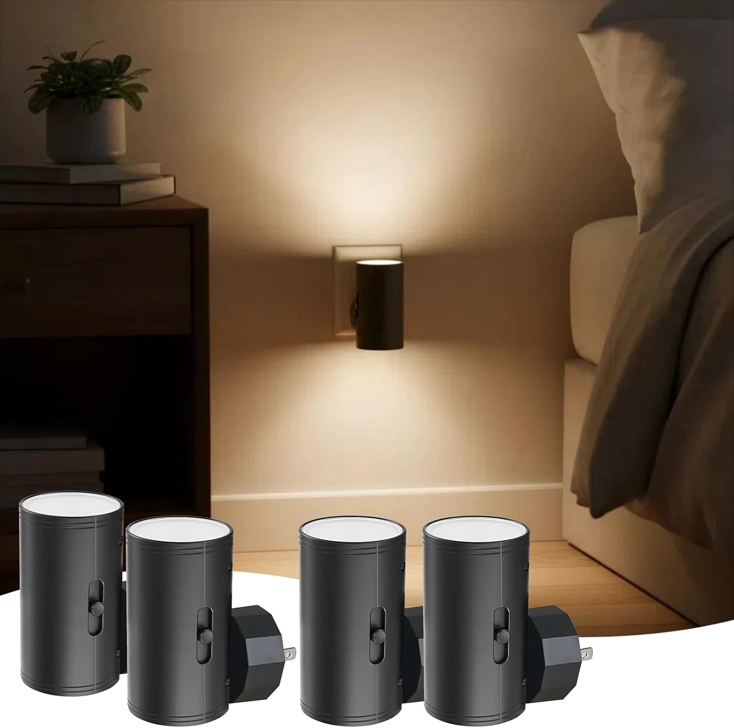 TSEXES 4 Pack LED Night Light Plug in, Dusk to Dawn Sensor,5-300LM Adjustable Brightness, Soft White 3000K, Dimmable Night Lights for…
