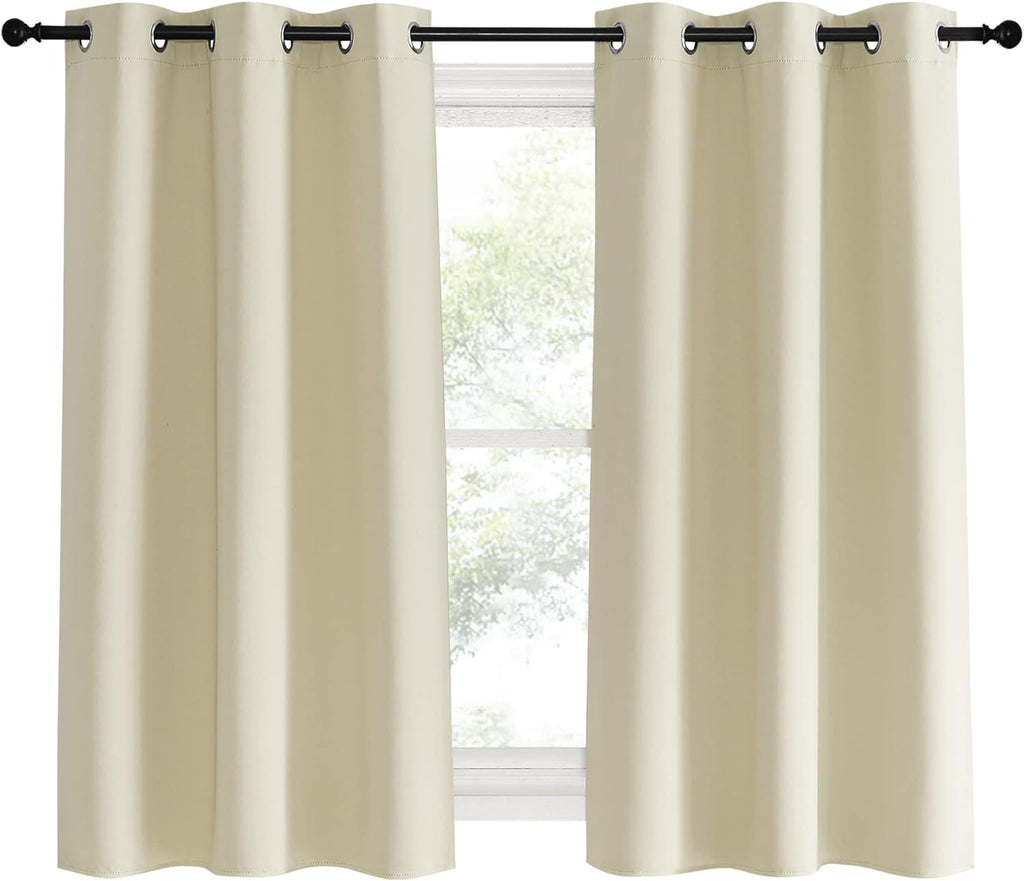 NICETOWN Kitchen Curtains, Short Curtains for Bedroom Windows, Beige, 42" W by 60" L, 1 Pair, Thermal Insulated Room Darkening Curtain…