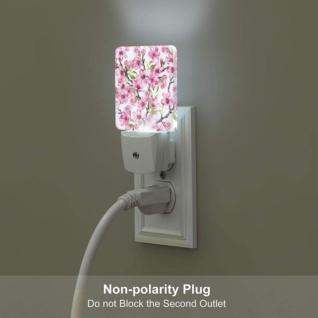 Spring Flowers Blossom Night Light, Plug Into Wall for Boys Girls Bedroom Decorative Square Night Light Lamp 0.5w Sleep Friendly