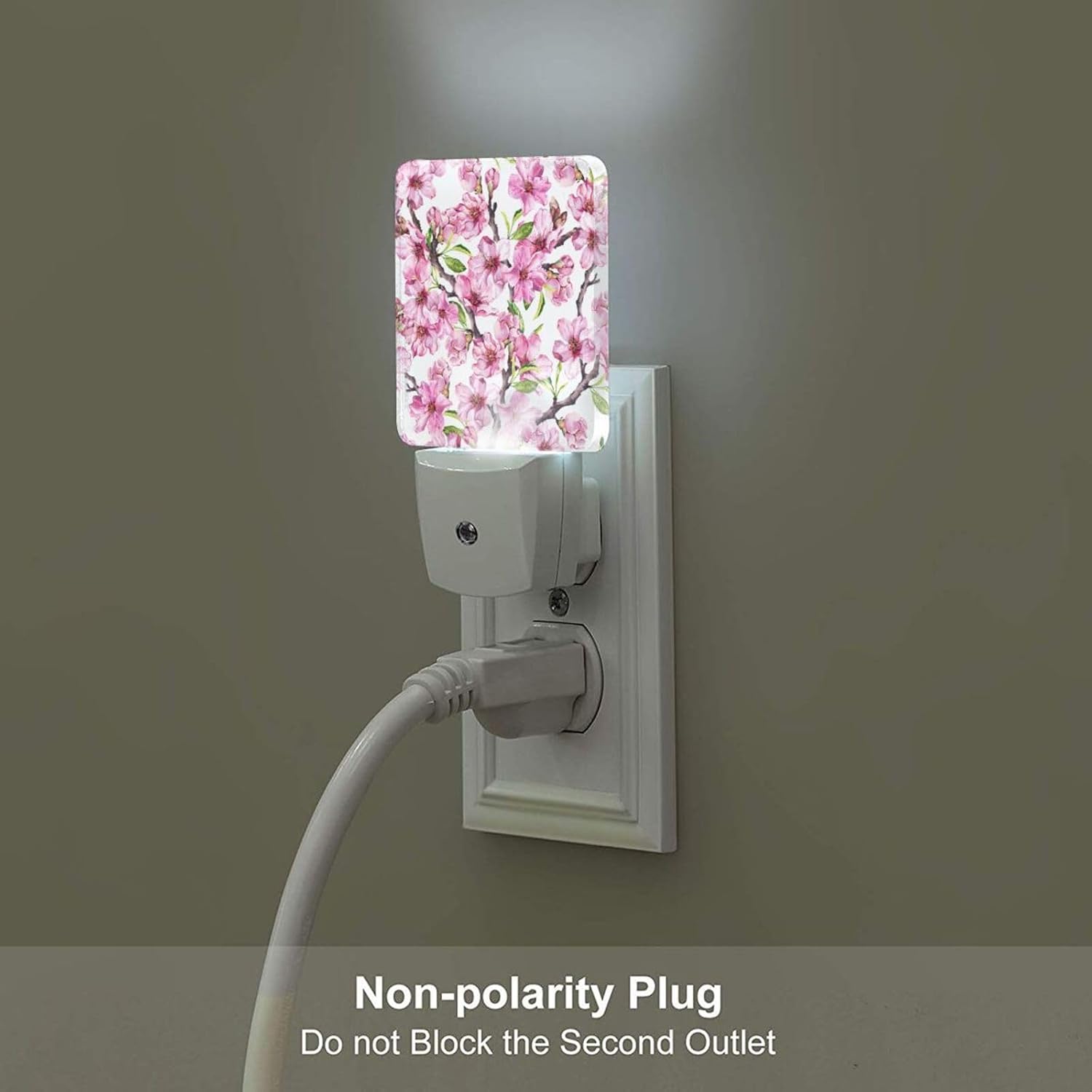 Spring Flowers Blossom Night Light, Plug Into Wall for Boys Girls Bedroom Decorative Square Night Light Lamp 0.5w Sleep Friendly