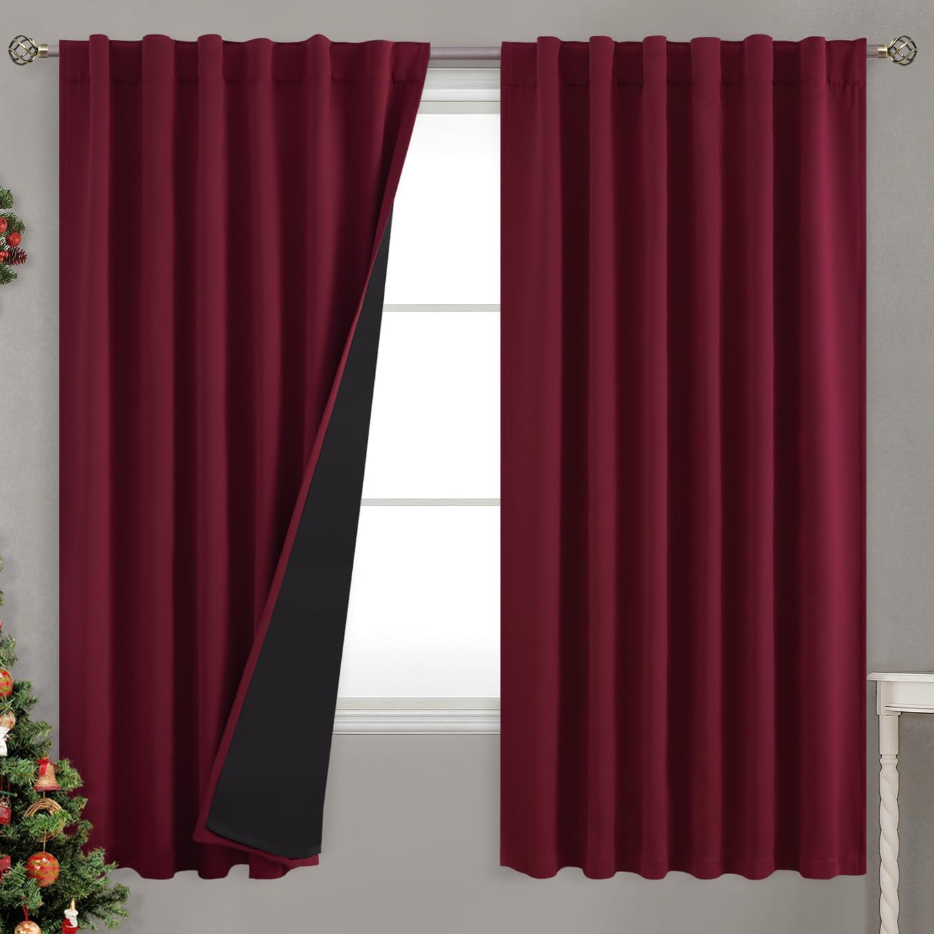 BGment Full Blackout Curtains with Heat Insulation Liner Curtains 63 Inches Long, Rod Pocket and Back Tab Double Layer Room Darkening…