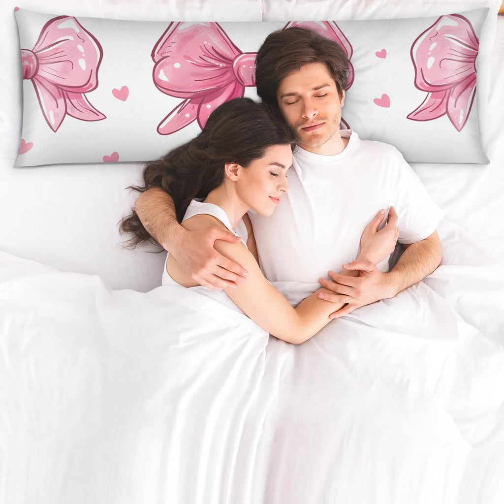 Bows Pink Heart Body Pillow Pillowcase 21"x 54" Long Body Pillow Cover with Zipper King Size Pillow Cases Queen Pillowcase for Hair and…