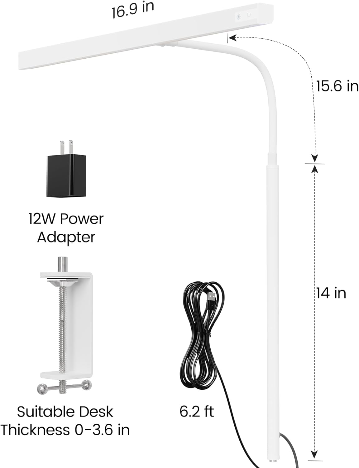 SUPERDANNY LED Desk Lamp for Home Office, Eye-Caring Desk Light with Adjustable Gooseneck, 12W Touch Control Dimmable Brightness…