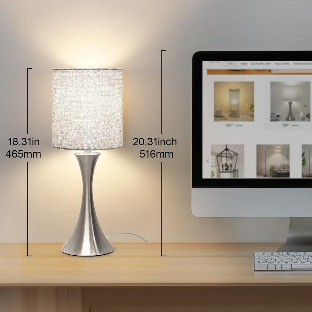 3 Way Touch Control Table Lamp, Dimmable Bedside Desk Lamp with Metal Base Modern Nightstand Lamp Stylish Grey Shade Simple Side Table…