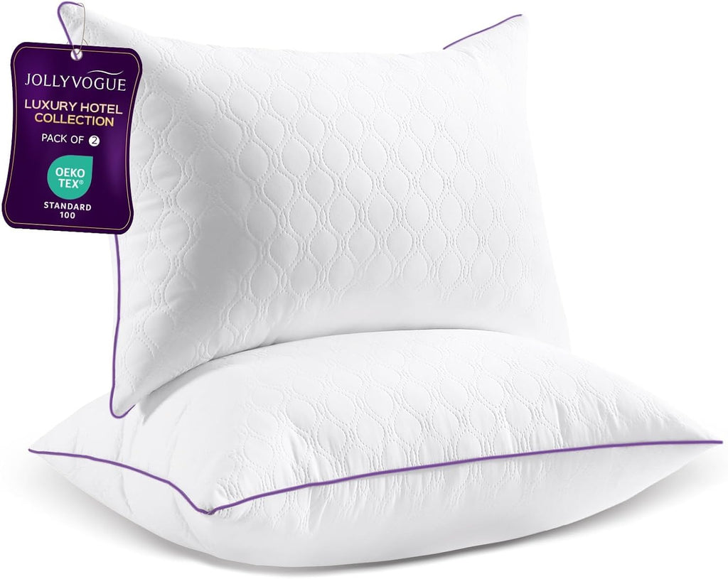 Jollyvogue Pillows Queen Size Set of 2, Bed Pillow for Side, Back, and Stomach Sleepers, Down Alternative Filled Pillows, Luxury Hotel Qual…