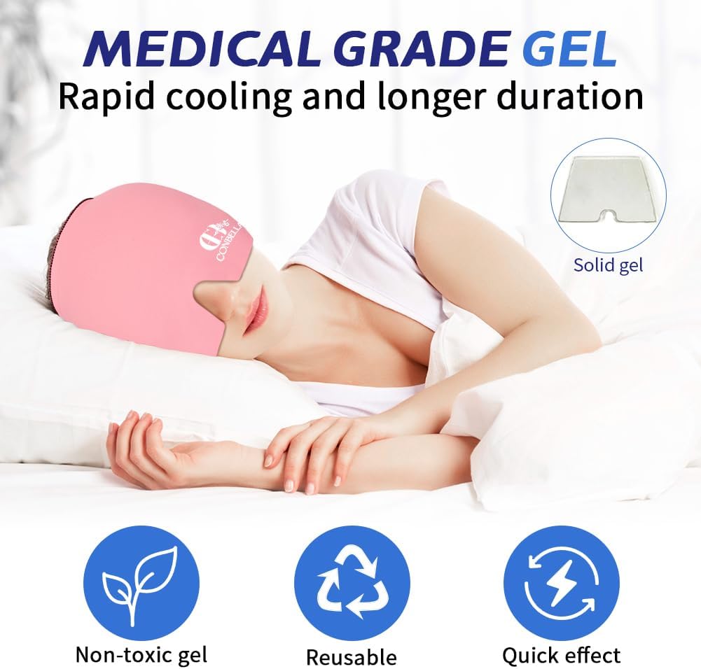 Conbella Migraine Relief Cap, Soothing Headache Ice Face Mask Products, Hot and Cold relaxation, Migraine Headache Relief Cap for…
