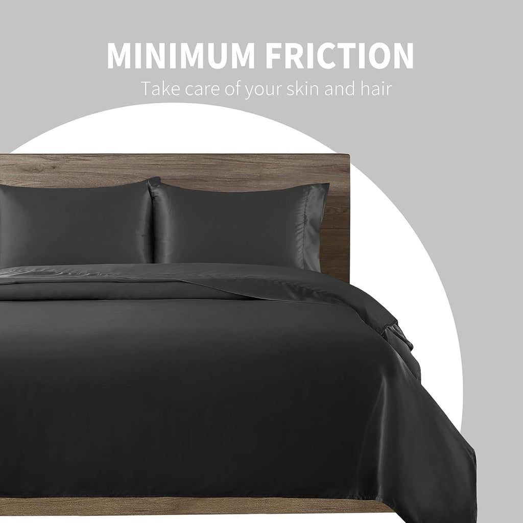 Cobedzy 3 Pcs Black Satin Sheets Twin XL Size Silky Satin Bedding Sheets Set with 1 Deep Pocket Fitted Sheet, 1 Flat Sheet, 1 Pillowcase 3…