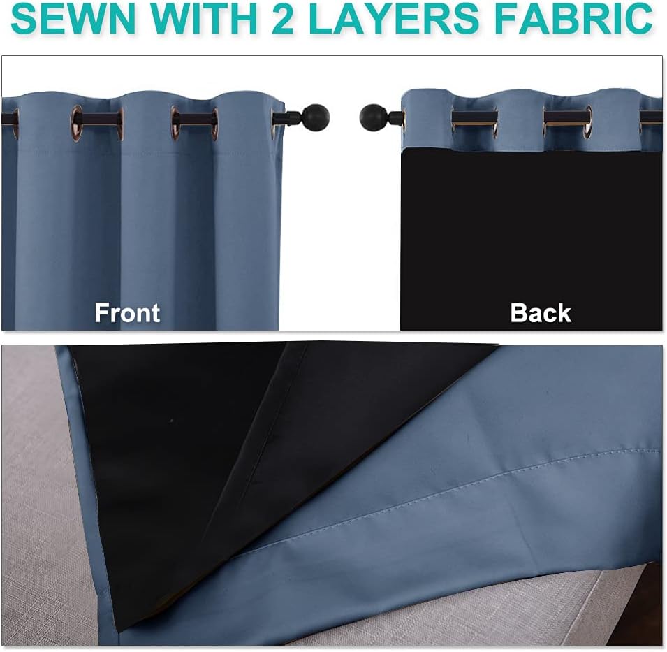 Nicetown 100% Blackout Curtains with Black Liners, Thermal Insulated Full Blackout 2-Layer Lined Drapes, Energy Efficiency Window Draperies…