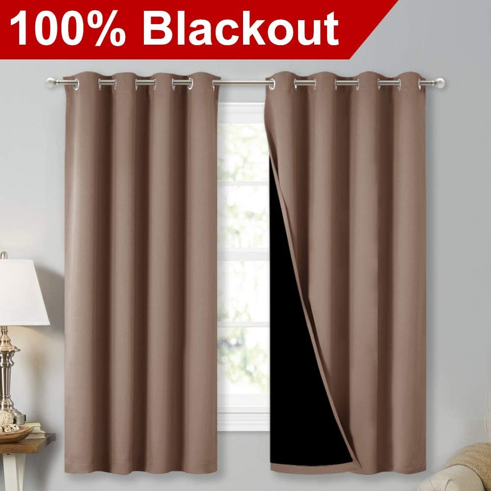 Nicetown Total Blackout Panels for Nursery, Super Soft, Heavy Duty and Thick Window Treatment Curtains 63 inches Long with Black Lined for…