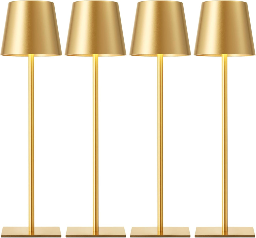 Kakanuo Gold Cordless Rechargeable Table Lamp, 4 Pack Portable Desk Lamp with 5000mAh Battery, Touch Control Stepless Dimming, Wireless…