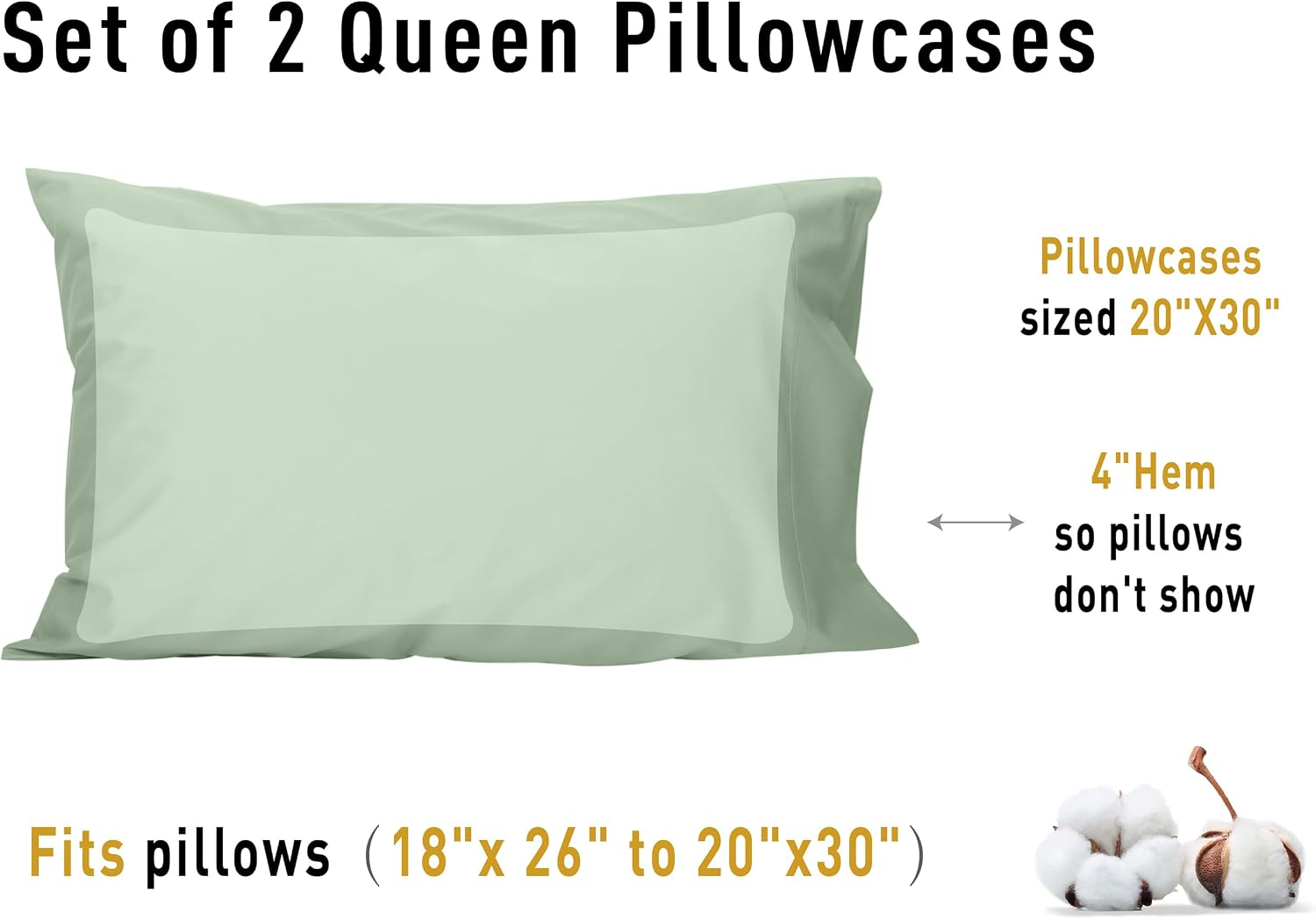 Sunflower Queen Pillowcases Set of 2, 100% Cotton Queen Size Pillow Cases 2, 20×30 inches Swamp, Soft and Breathable