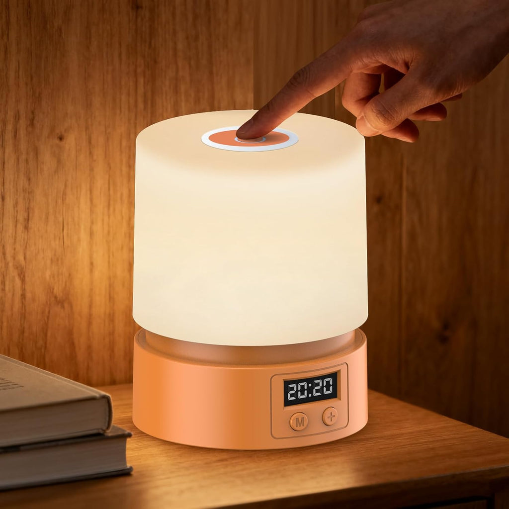Nursery Night Light with Clock for Kids, Touch Lamp Bedside Desk Lamp, Portable Breastfeeding Night Lamp for Baby, 3 Color Stepless…
