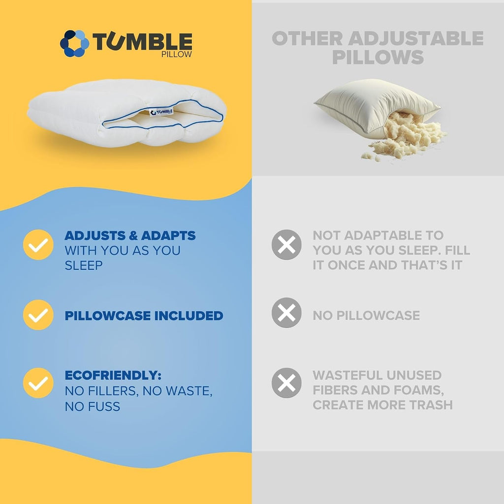 TUMBLE 6-Chamber Adjustable Bed Pillow | Back, Side & Stomach Sleepers | Cooling Cover | Memory Foam & Gel Fiber Fill | Customize Your…