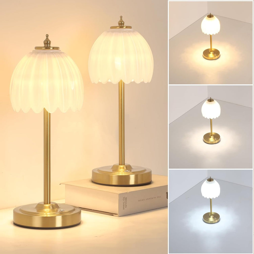 Shenmoyl Set of 2 Tulip Table Lamp with 5000mAh Battery & Touch Control, Cordless Table Lamp with 3 Colors, Dimmable Rechargeable Table…