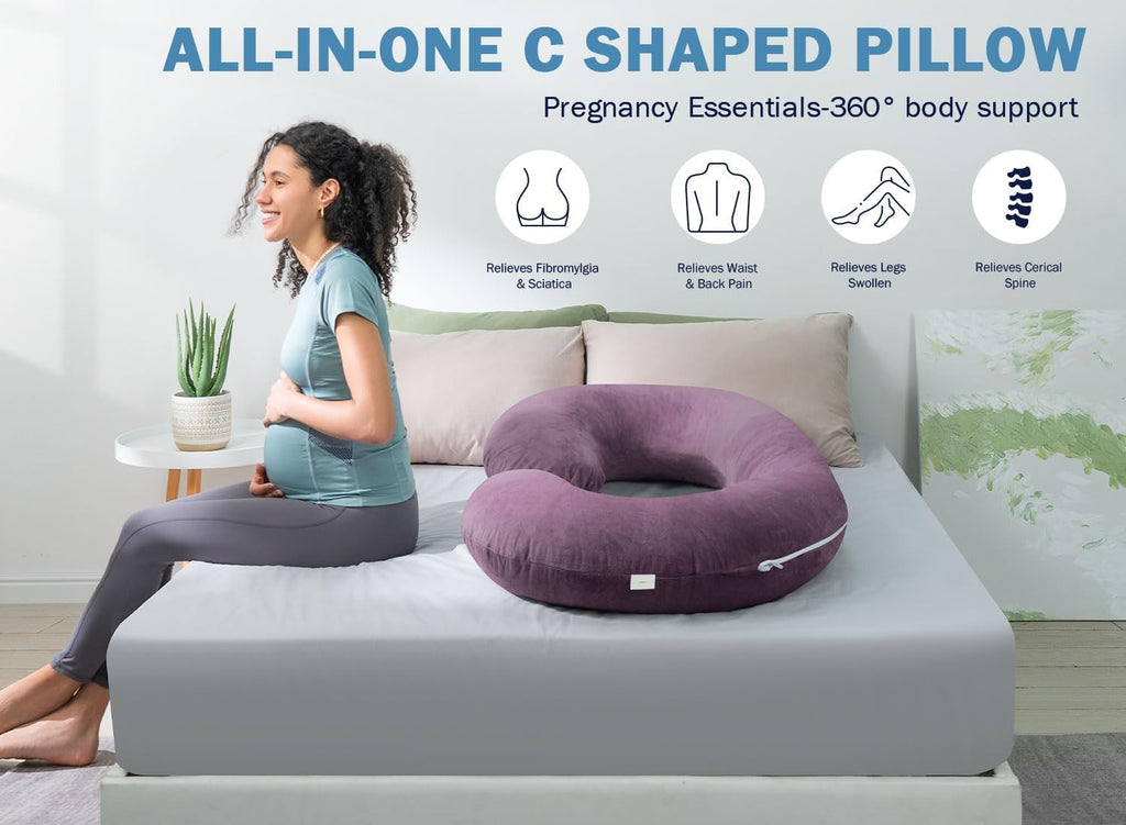INSEN Pregnancy Pillow, Maternity Body Pillow with Velvet Cover, C Shaped Body Pillow for Sleeping, Purple