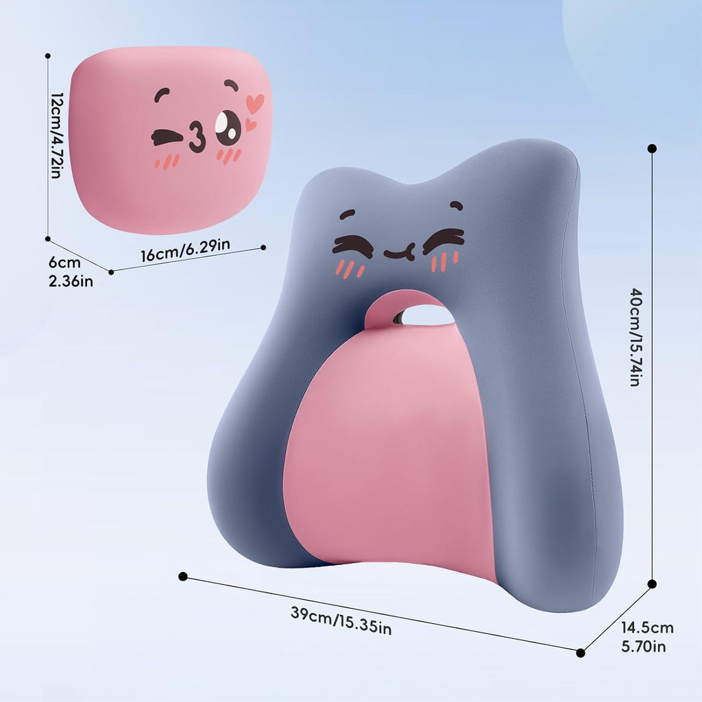 Bebas Lumbar Support Pillow for Car & Office Chair - Ergonomic Back Support Cushion with Adjustable Memory Foam Bolster, Cute Cartoon Desig…