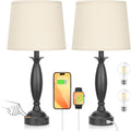 Seealle Beige Lamps for Bedrooms Set of 2 - Touch Control Bedside Lamp with USB C+A, 3 Way Dimmable Nightstand Lamps with USB Port, Table…