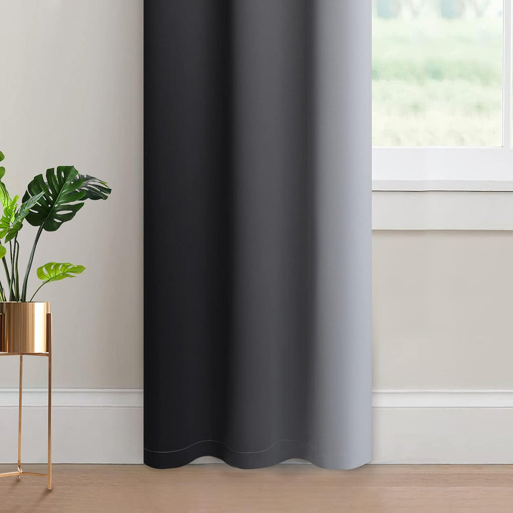 Yakamok Light Blocking Ombre Curtains, Greyish White and Black Gradient Color Curtains, Room Darkening Grommet Window Drapes for Bedroom(Bl…