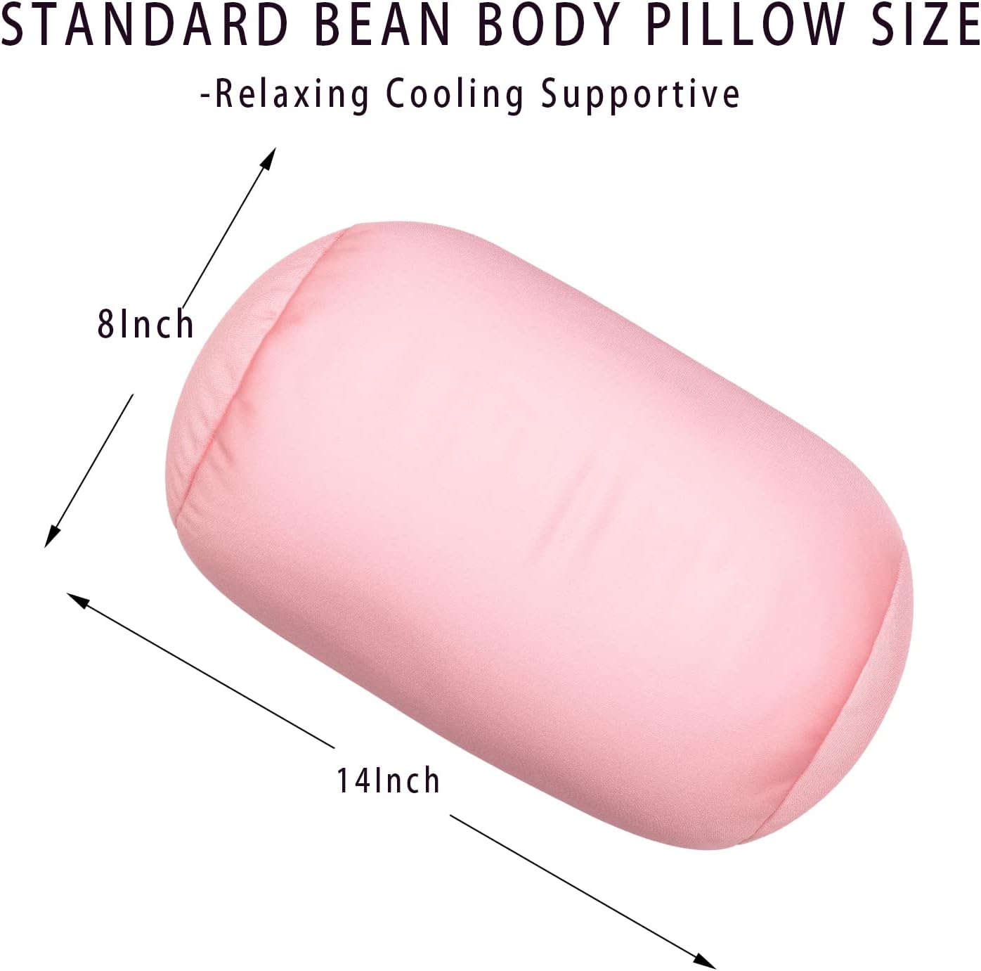Squish Bean Bed Microbead Pillow Bolster Tube Body Pillow Smooth Cool Touch Fabric Neck & Back Support Throw Travel Pillow Fun Colors…