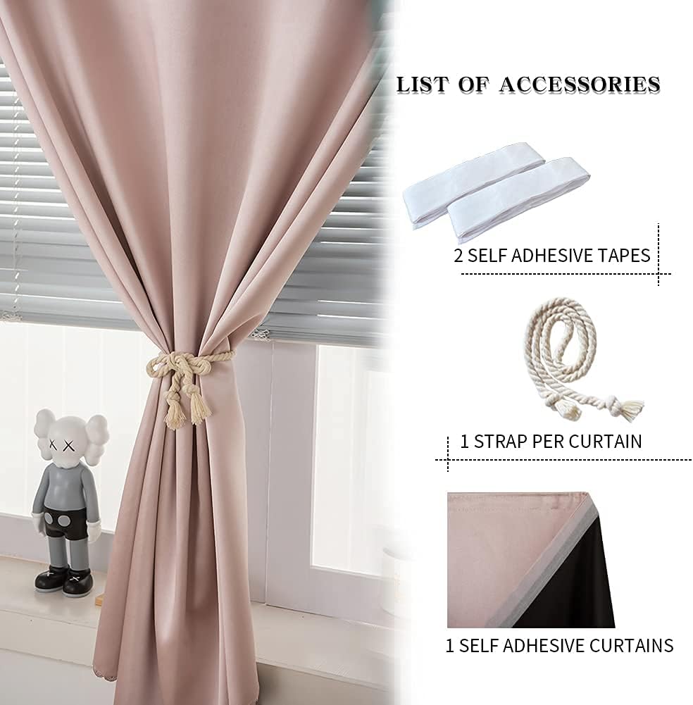 Jilron Autohesion Curtains for Windows, Bedroom Blackout Curtains for - Thermal Lnsulated No Drill Curtains Room Darkening Black Small Drape…