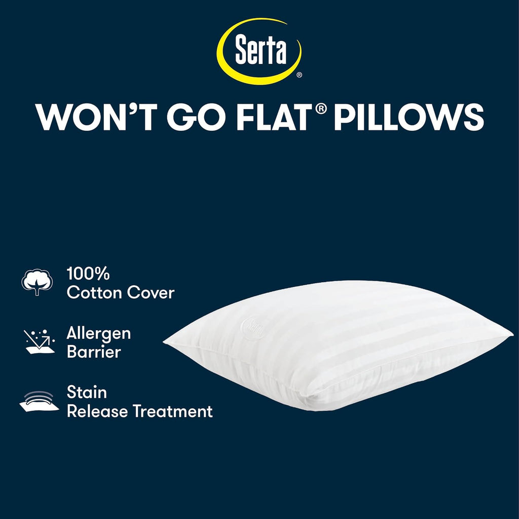 Serta Won't Go Flat Down Alternative Bed Pillows, Extra Life Foam Core with Medium Support, Perfect for Back, Stomach or Side Sleepers (2 P…