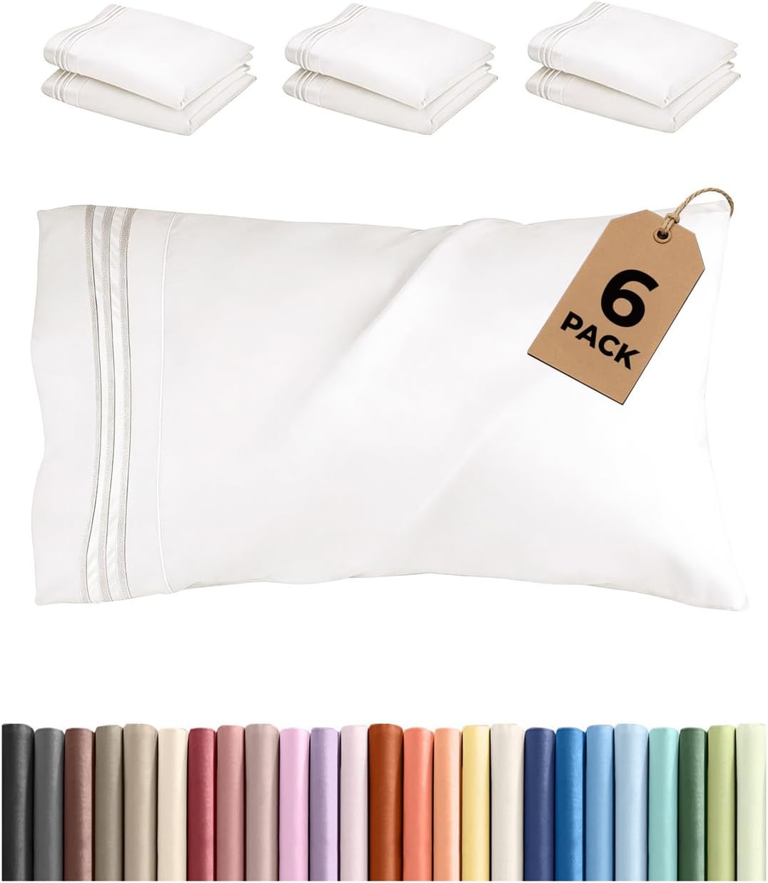 King Pillow Cases Set of 6 - Ultra Soft Hotel Quality Pillowcase Covers - Comfy, Cozy & Wrinkle Free - Shrink, Stain & Fade Resistant…