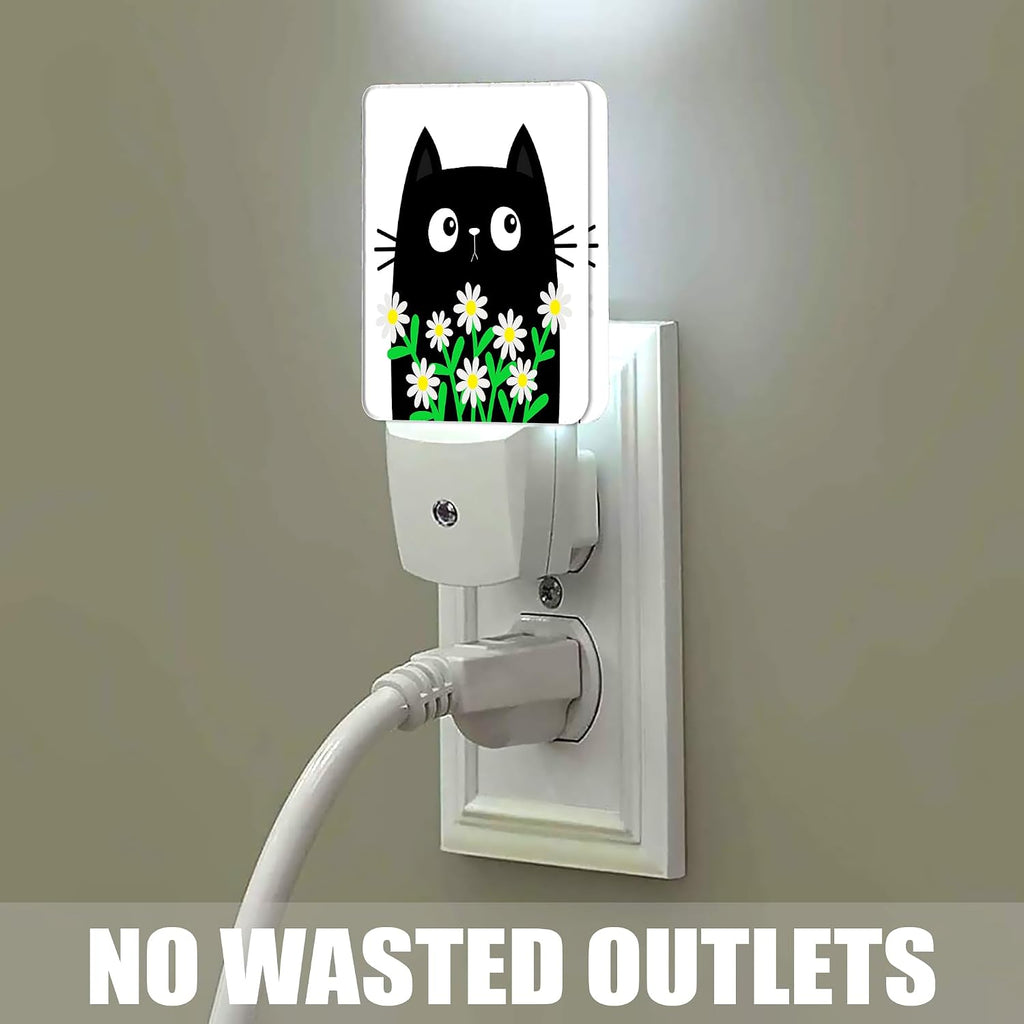 Cat Kitten Daisy Night Light, Camomile Bouquet Plug into Wall with Dusk to Dawn Light Sensors, Warm Nightlights for Bedroom, Bathroom…