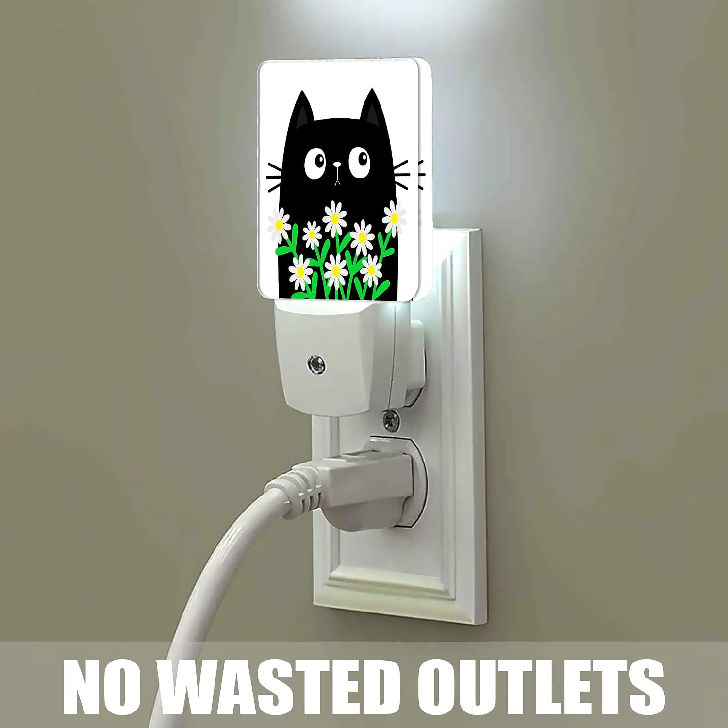Cat Kitten Daisy Night Light, Camomile Bouquet Plug into Wall with Dusk to Dawn Light Sensors, Warm Nightlights for Bedroom, Bathroom…