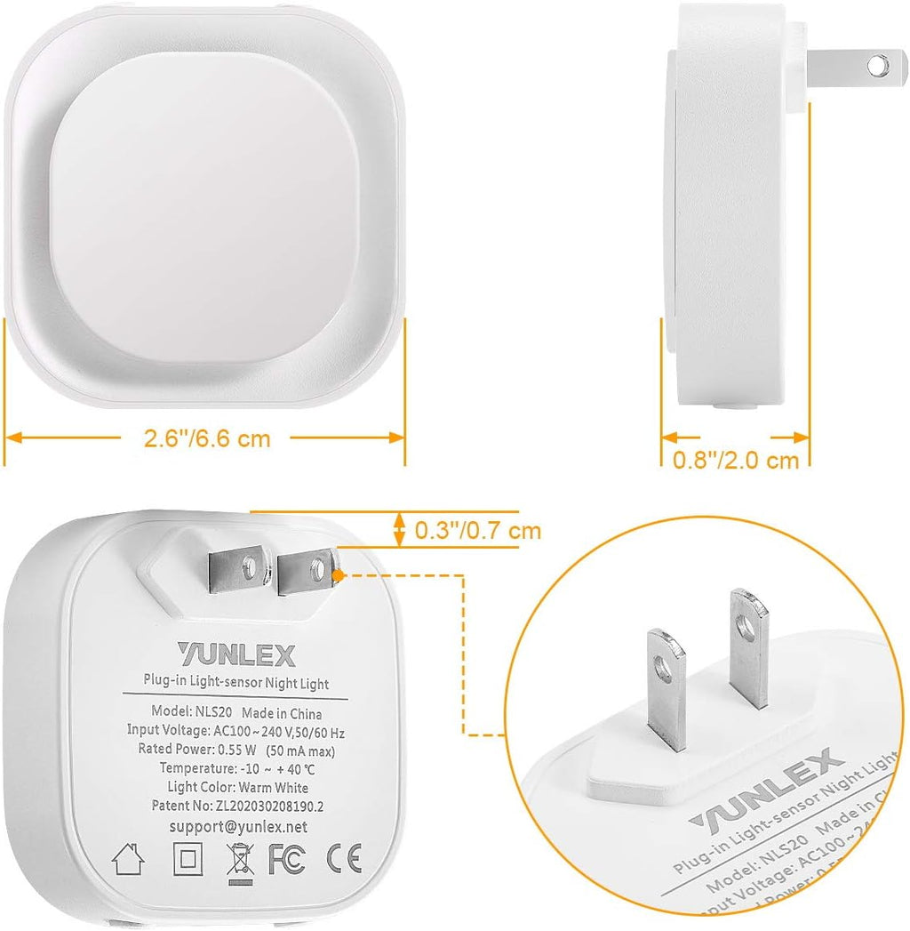 YUNLEX 4 Pack Amber Night Light, Dusk to Dawn Sensor, Warm Glare-Free Reflected Glow, 3-Level Dimmer, Auto On/Off, Plug-in LED Nightlight…