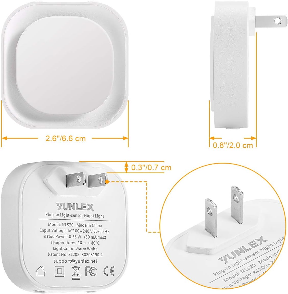 YUNLEX 4 Pack Amber Night Light, Dusk to Dawn Sensor, Warm Glare-Free Reflected Glow, 3-Level Dimmer, Auto On/Off, Plug-in LED Nightlight…