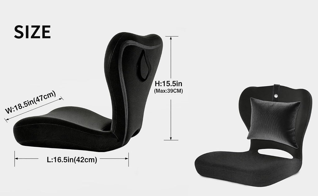 Yoobebest Adjustable Backrest Memory Foam Lumbar Support Pillow, Back Support Cushion for Office Chair, Home, Meditation on Floor, Lower Back…